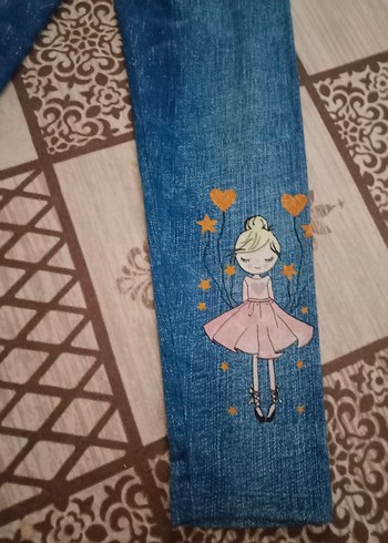 Kız Çocuk Mavi Baskılı Denim Tayt - Görsel 2