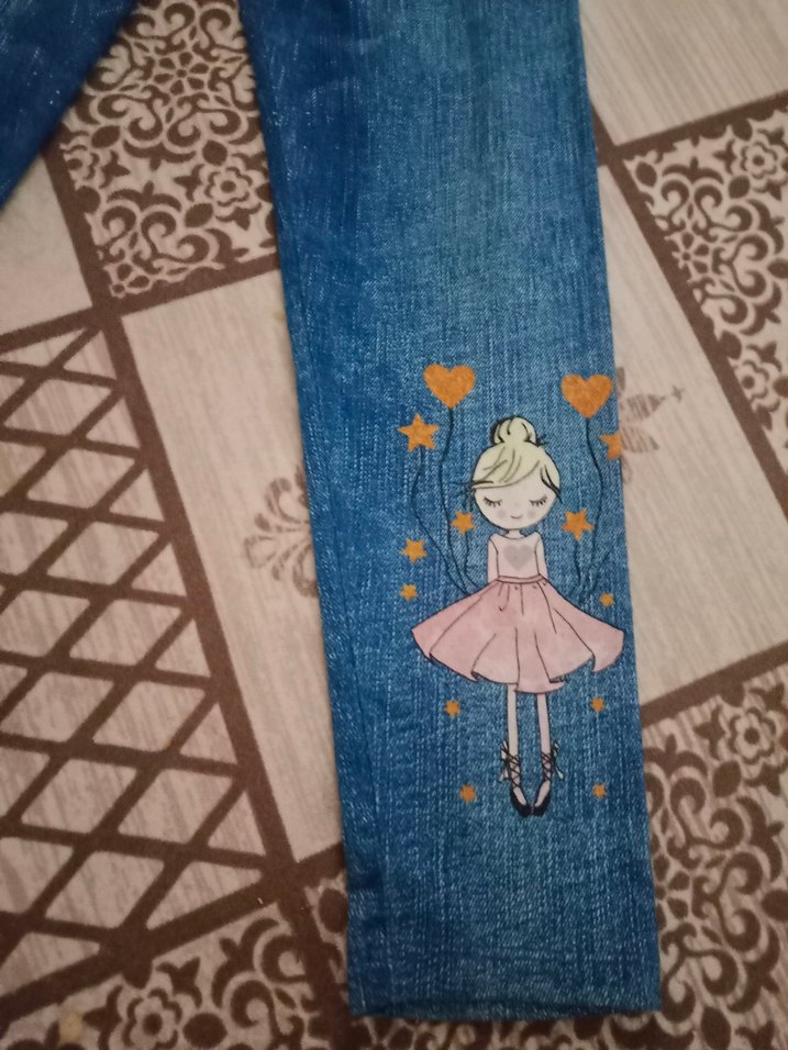 Kız Çocuk Mavi Baskılı Denim Tayt - Görsel 2