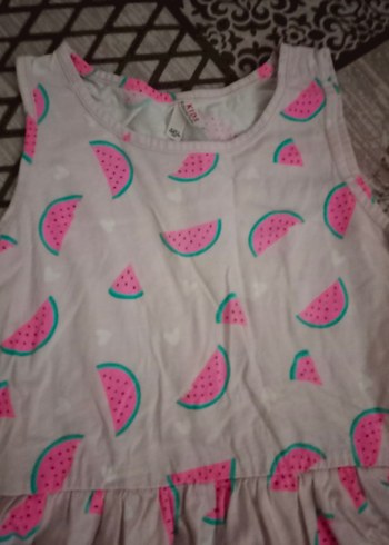 Kolsuz Pembe Karpuz Desenli Kız Elbisesi - Görsel 2