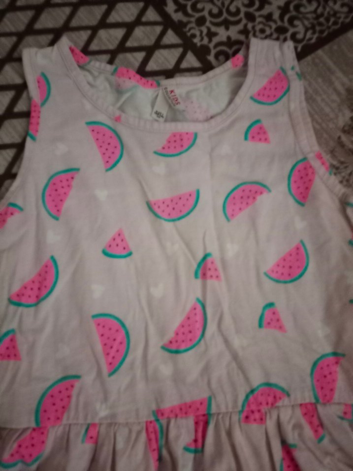 Kolsuz Pembe Karpuz Desenli Kız Elbisesi - Görsel 2