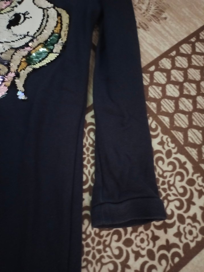 Kız Çocuk Siyah Uzun Kollu Pullu Elbise - Görsel 4