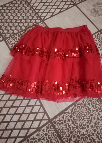 Kız Çocuk Kırmızı Fırfırlı Nakışlı Etek - Görsel 3