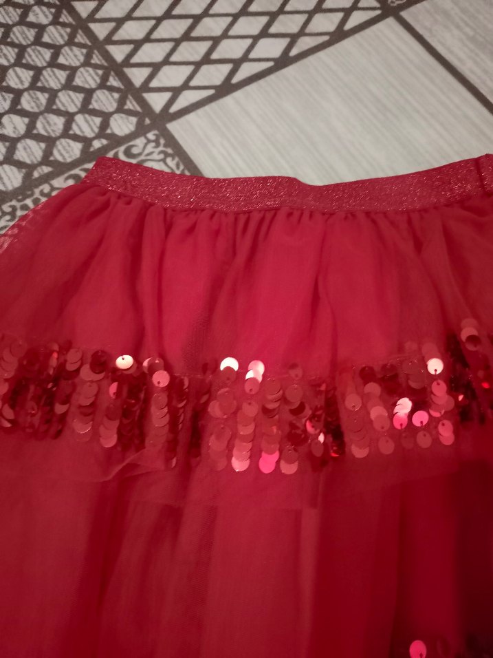 Kız Çocuk Kırmızı Fırfırlı Nakışlı Etek - Görsel 2