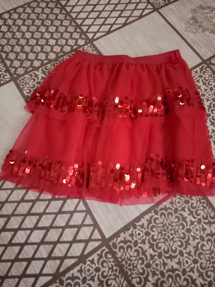 Kız Çocuk Kırmızı Fırfırlı Nakışlı Etek - Görsel 3