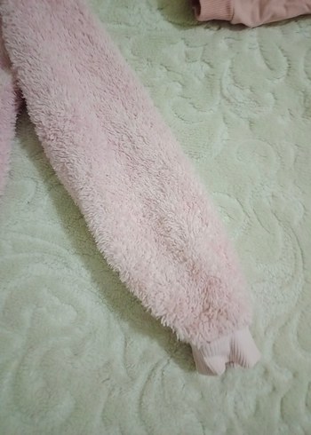 Kız Çocuk Pembe Kapüşonlu Peluş Ceket - Görsel 4