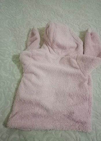 Kız Çocuk Pembe Kapüşonlu Peluş Ceket - Görsel 2