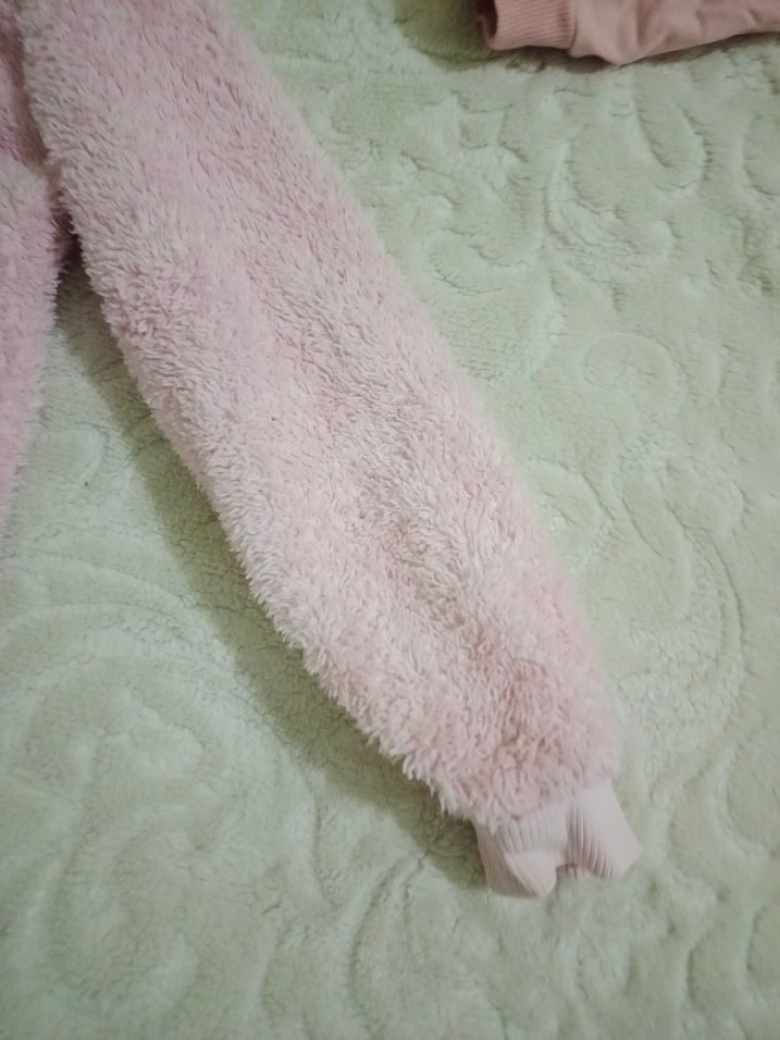 Kız Çocuk Pembe Kapüşonlu Peluş Ceket - Görsel 4