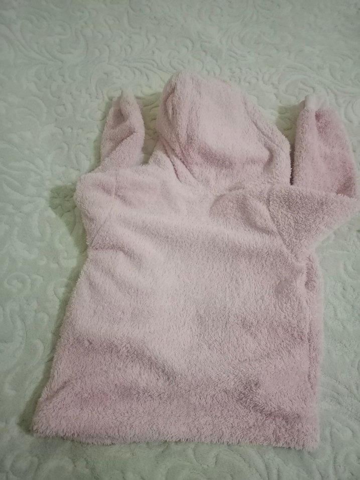 Kız Çocuk Pembe Kapüşonlu Peluş Ceket - Görsel 2