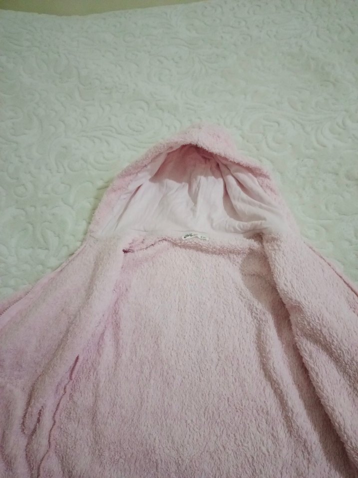 Kız Çocuk Pembe Kapüşonlu Peluş Ceket - Görsel 3
