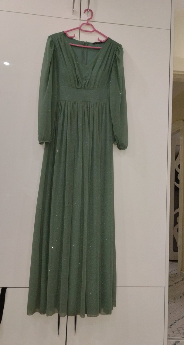 V Yaka haki  Uzun Kollu Salaş elbise türü abiye - Görsel 4