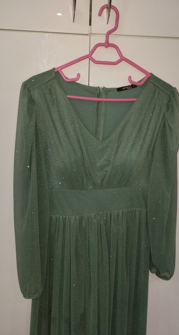 V Yaka haki  Uzun Kollu Salaş elbise türü abiye - Görsel 3