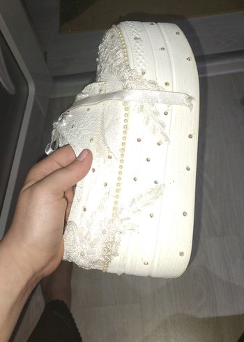 Beyaz Nakışlı gelin özel Ayakkabısi - Görsel 2