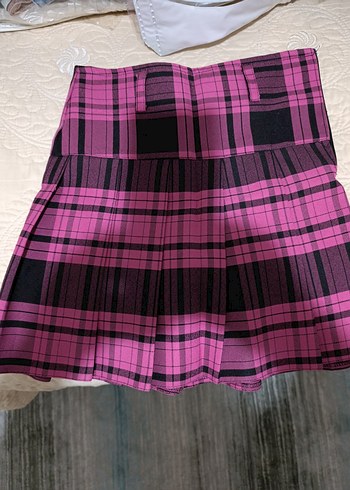 Pembe Ekose Pilili Mini Etek