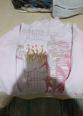 Pembe Baskılı Uzun Kollu Kız Sweatshirt - Görsel 2