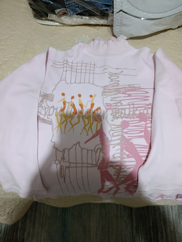 Pembe Baskılı Uzun Kollu Kız Sweatshirt - Görsel 2