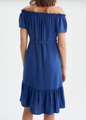 Kadın mavi Midi Volanlı Elbise - Görsel 2