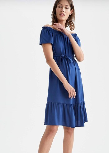 Kadın mavi Midi Volanlı Elbise - Görsel 4