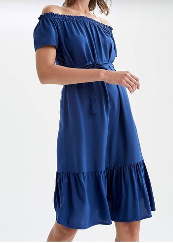 Kadın mavi Midi Volanlı Elbise - Görsel 3