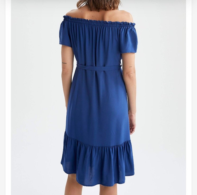 Kadın mavi Midi Volanlı Elbise - Görsel 2