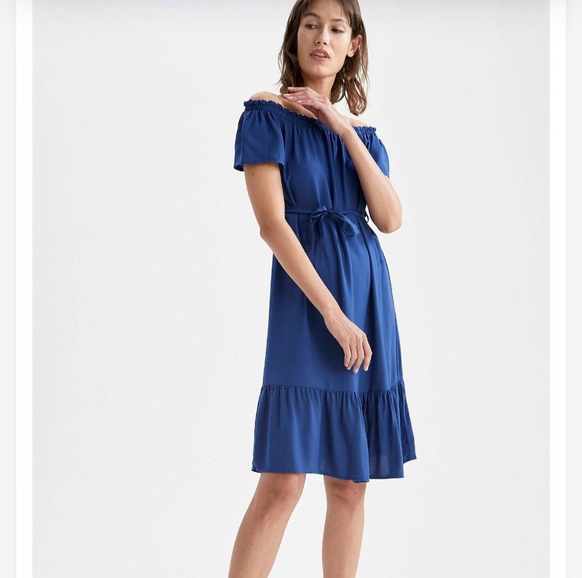 Kadın mavi Midi Volanlı Elbise - Görsel 4