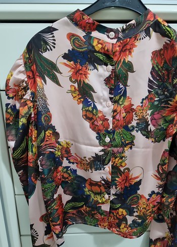 Desenli HM pamuklu saten bluz - Görsel 4