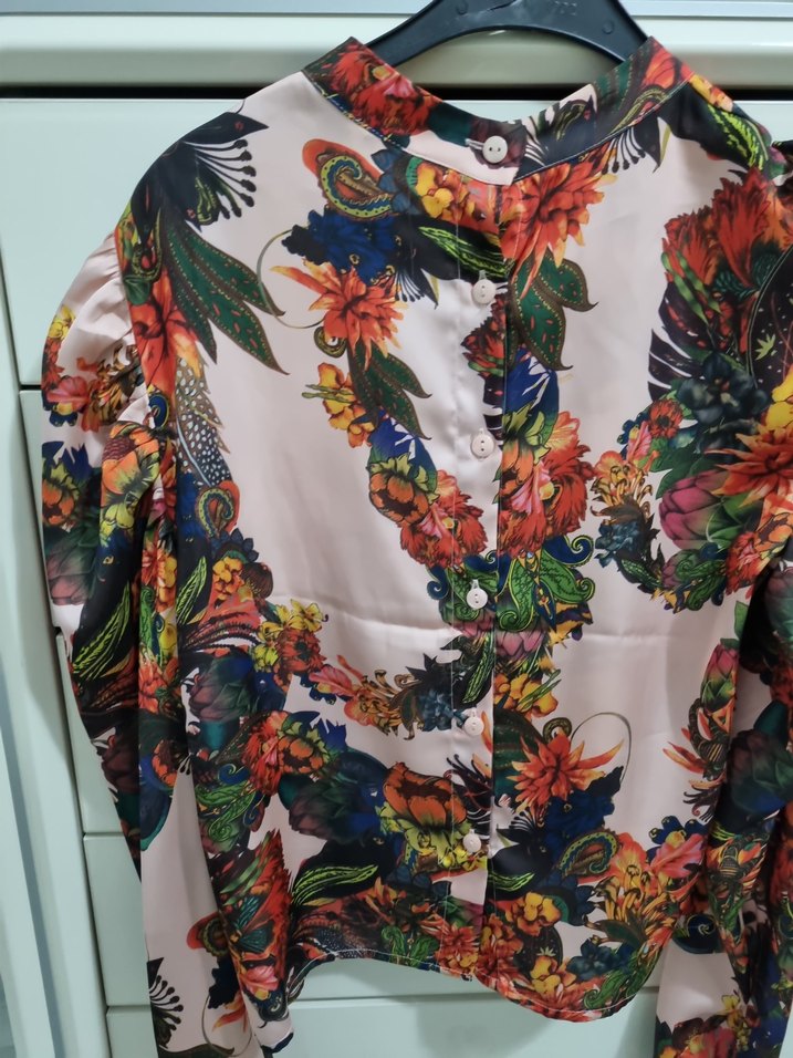 Desenli HM pamuklu saten bluz - Görsel 4