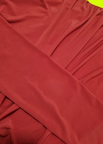Kırmızı Yüksek Yakalı Drapeli bluz - Görsel 2