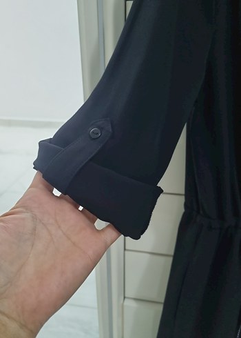 Uzun Kollu, V Yakalı siyah Kadın Elbise - Görsel 5