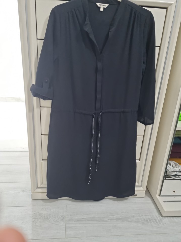 Uzun Kollu, V Yakalı siyah Kadın Elbise - Görsel 4