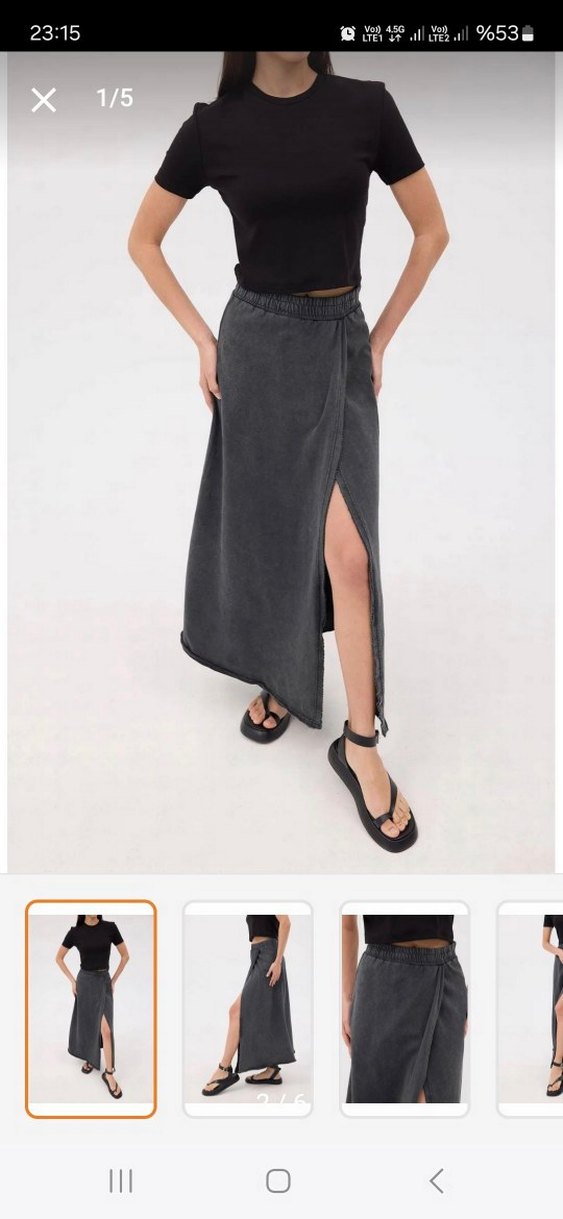 Gri Pamuklu yırtmaçlı  tarz etek - Görsel 5