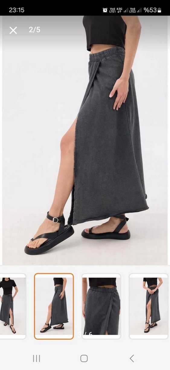 Gri Pamuklu yırtmaçlı  tarz etek - Görsel 3