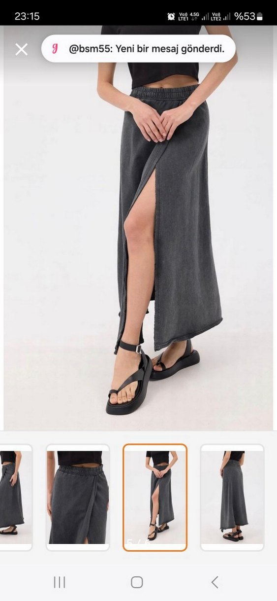 Gri Pamuklu yırtmaçlı  tarz etek - Görsel 4