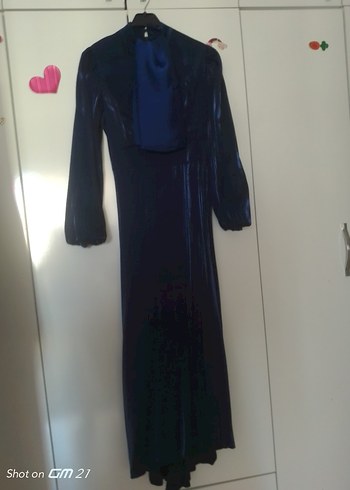 Diğer Lacivert Uzun Kollu Drapeli Gotik Elbise