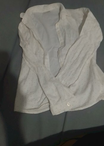 Düğmeli Beyaz keten sim desenli çocuk gömlek - Görsel 5