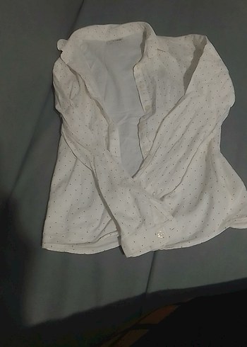 Düğmeli Beyaz keten sim desenli çocuk gömlek - Görsel 4