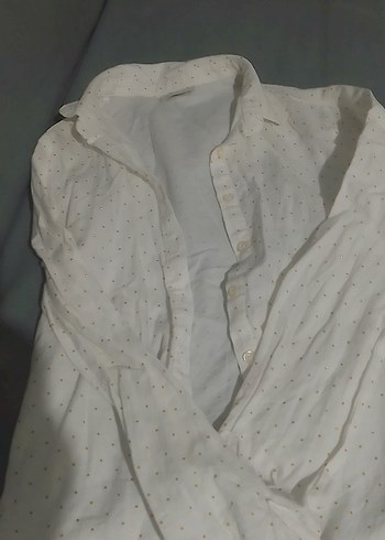 Düğmeli Beyaz keten sim desenli çocuk gömlek - Görsel 2