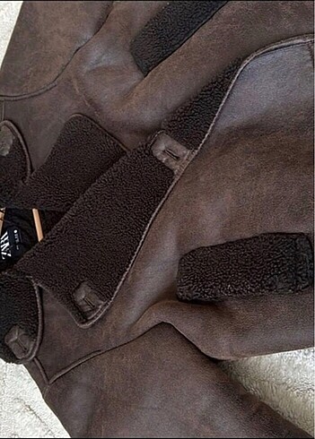 xs Beden kahverengi Renk Zara astar detaylı biker ceket