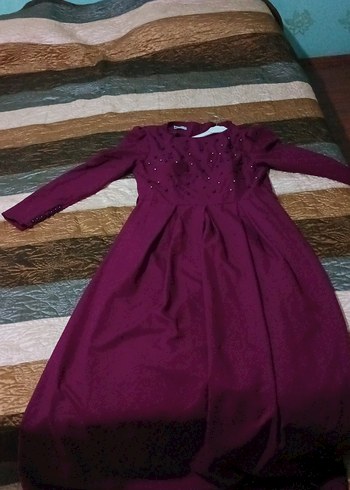 Mor Uzun Kollu Drapeli Kadın Abiye Elbise - Görsel 4