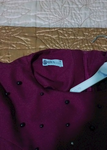 Mor Uzun Kollu Drapeli Kadın Abiye Elbise - Görsel 2