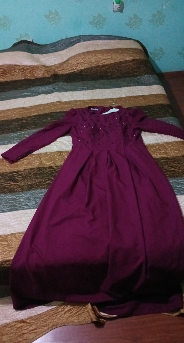 Mor Uzun Kollu Drapeli Kadın Abiye Elbise - Görsel 4