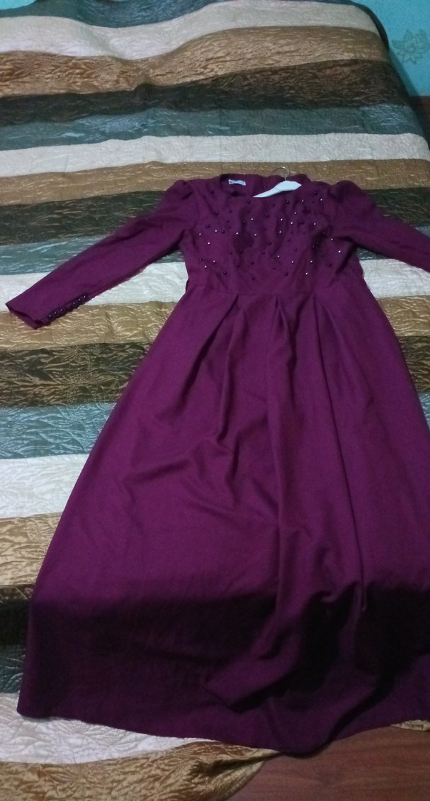 Mor Uzun Kollu Drapeli Kadın Abiye Elbise - Görsel 3