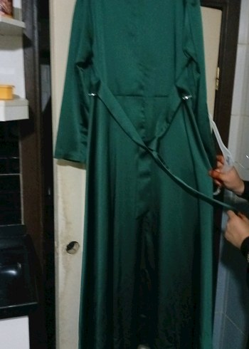 Uzun Kollu Yeşil Şık Kadın Abiye Elbise - Görsel 4