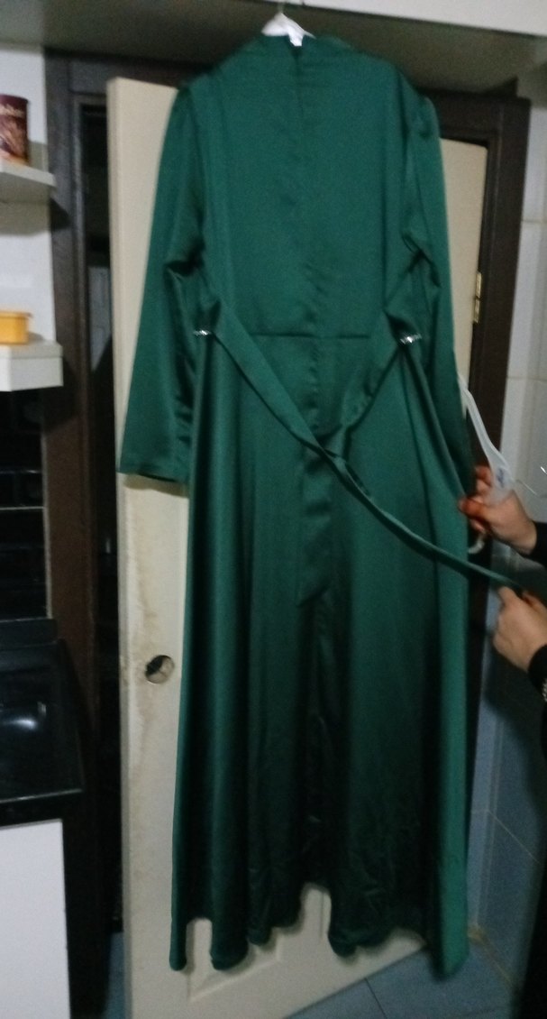 Uzun Kollu Yeşil Şık Kadın Abiye Elbise - Görsel 4