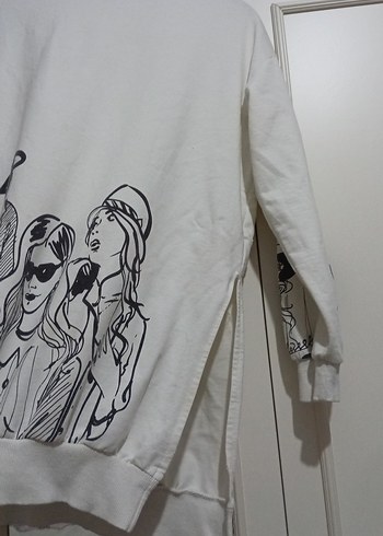 Beyaz Baskılı Oversize Kadın Sweatshirt - Görsel 3