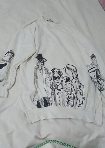 Beyaz Baskılı Oversize Kadın Sweatshirt - Görsel 2