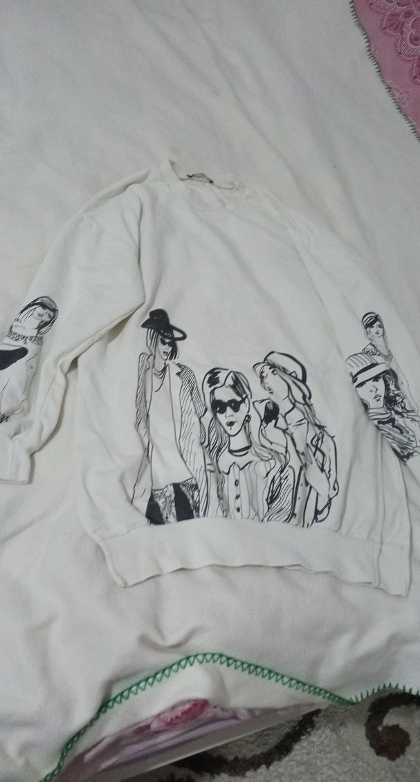 Beyaz Baskılı Oversize Kadın Sweatshirt - Görsel 2