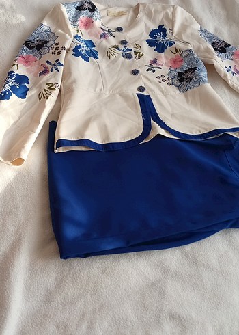 Çiçek Desenli Mavi Uzun Kollu  etekli takim - Görsel 2