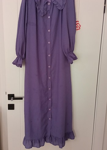 Mor Düğmeli Uzun Kollu Kadın Elbise - Görsel 2