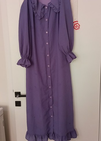 Mor Düğmeli Uzun Kollu Kadın Elbise - Görsel 3