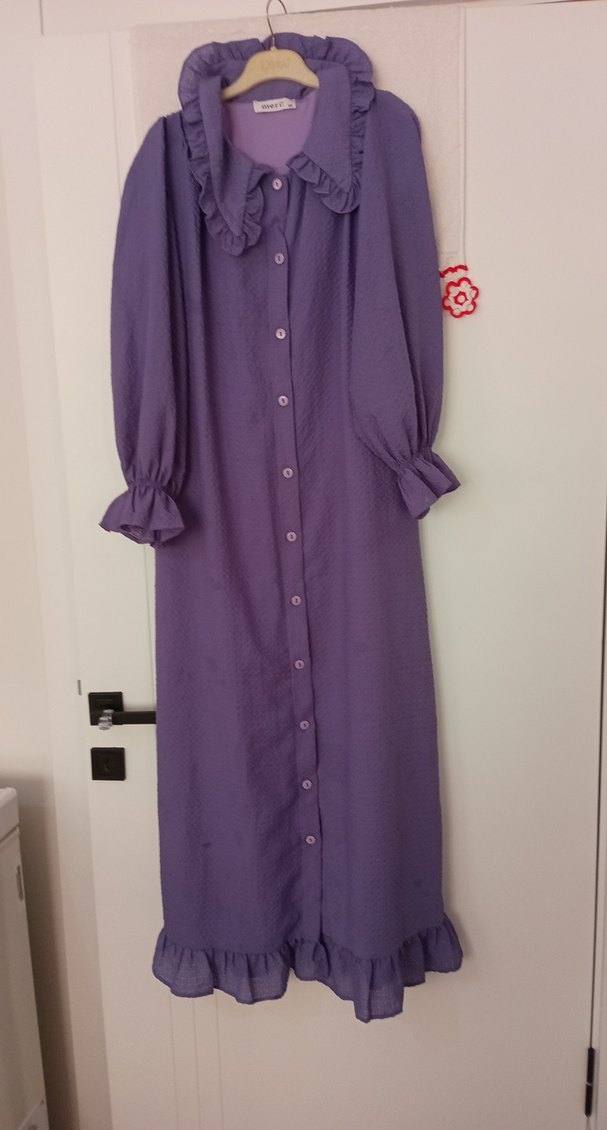 Mor Düğmeli Uzun Kollu Kadın Elbise - Görsel 3